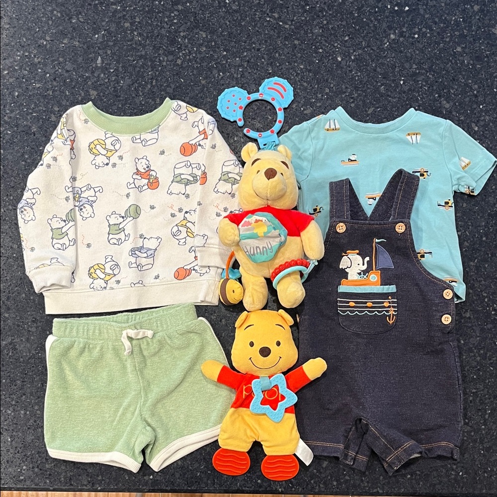 Winnie the Pooh Baby Set - Aqua, Green, Cream & Nautical Elephant Overalls Set.
